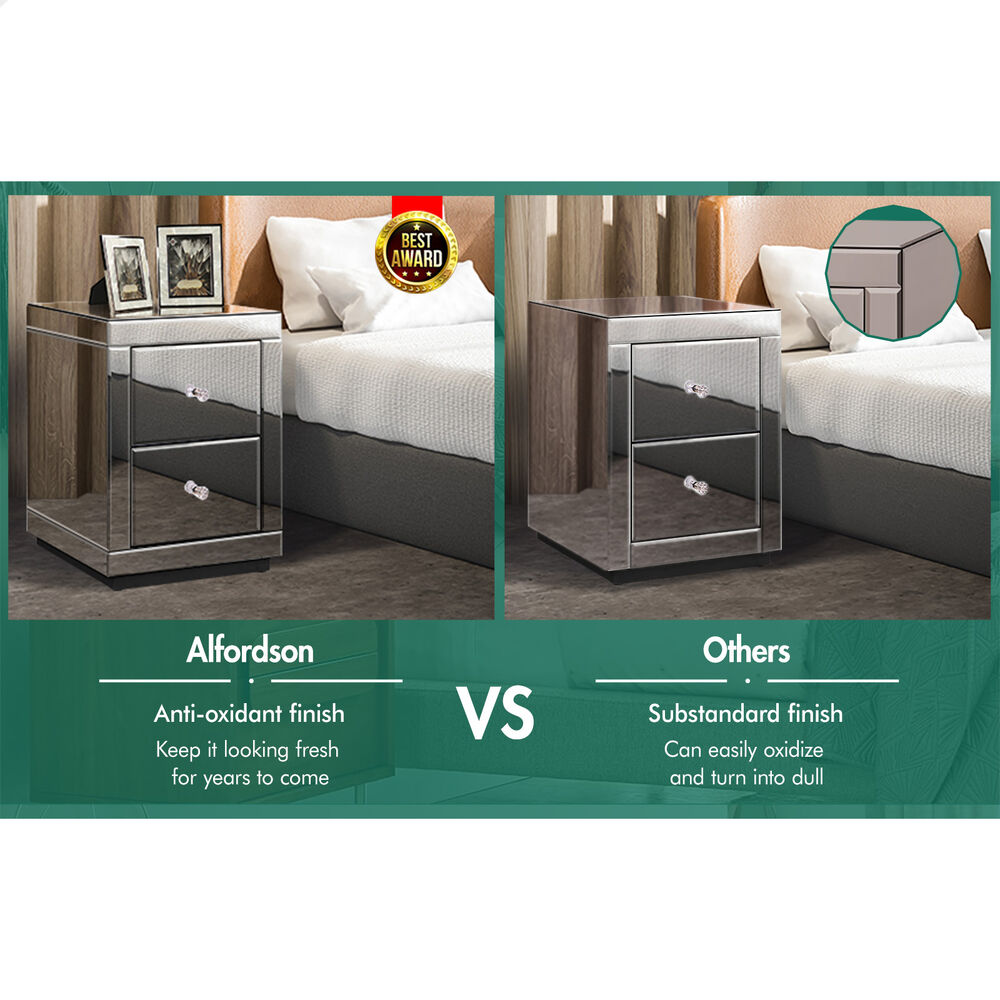 ALFORDSON Mirrored Bedside Table Nightstand Storage Drawers