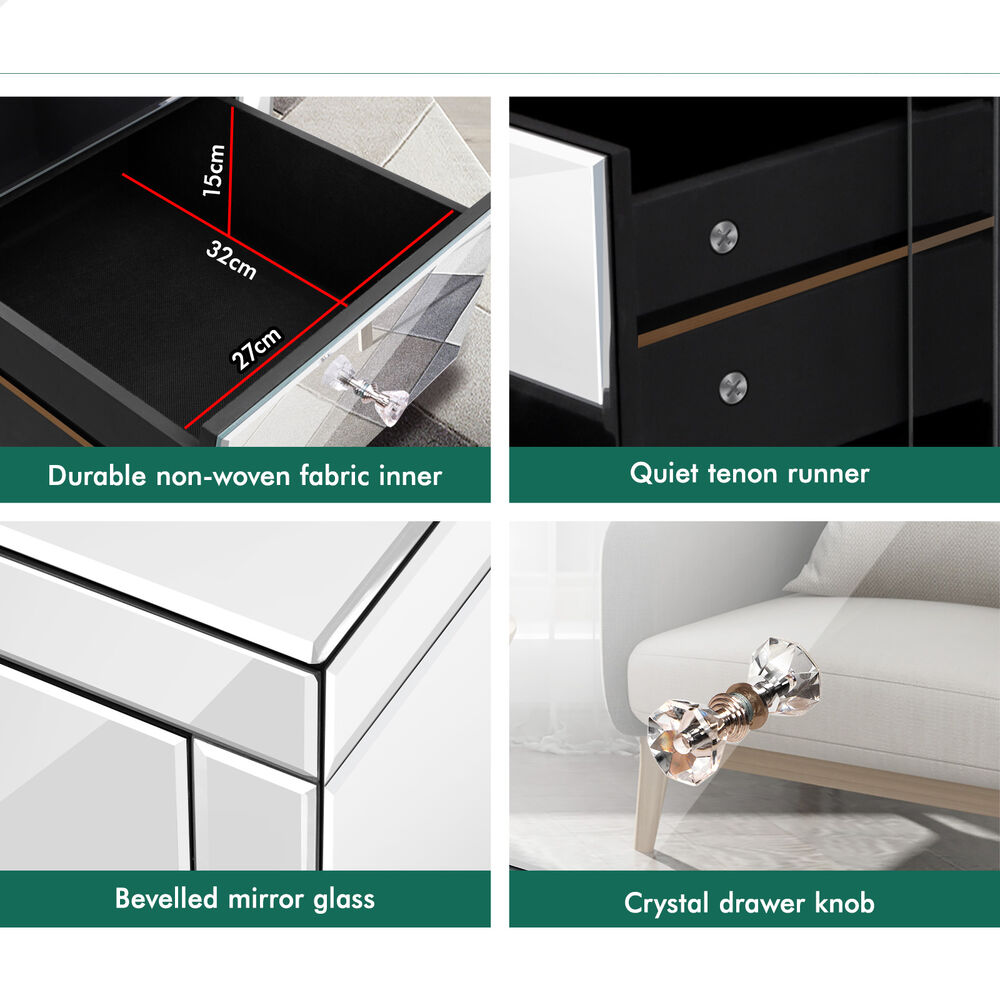 ALFORDSON Mirrored Bedside Table Nightstand Storage Drawers
