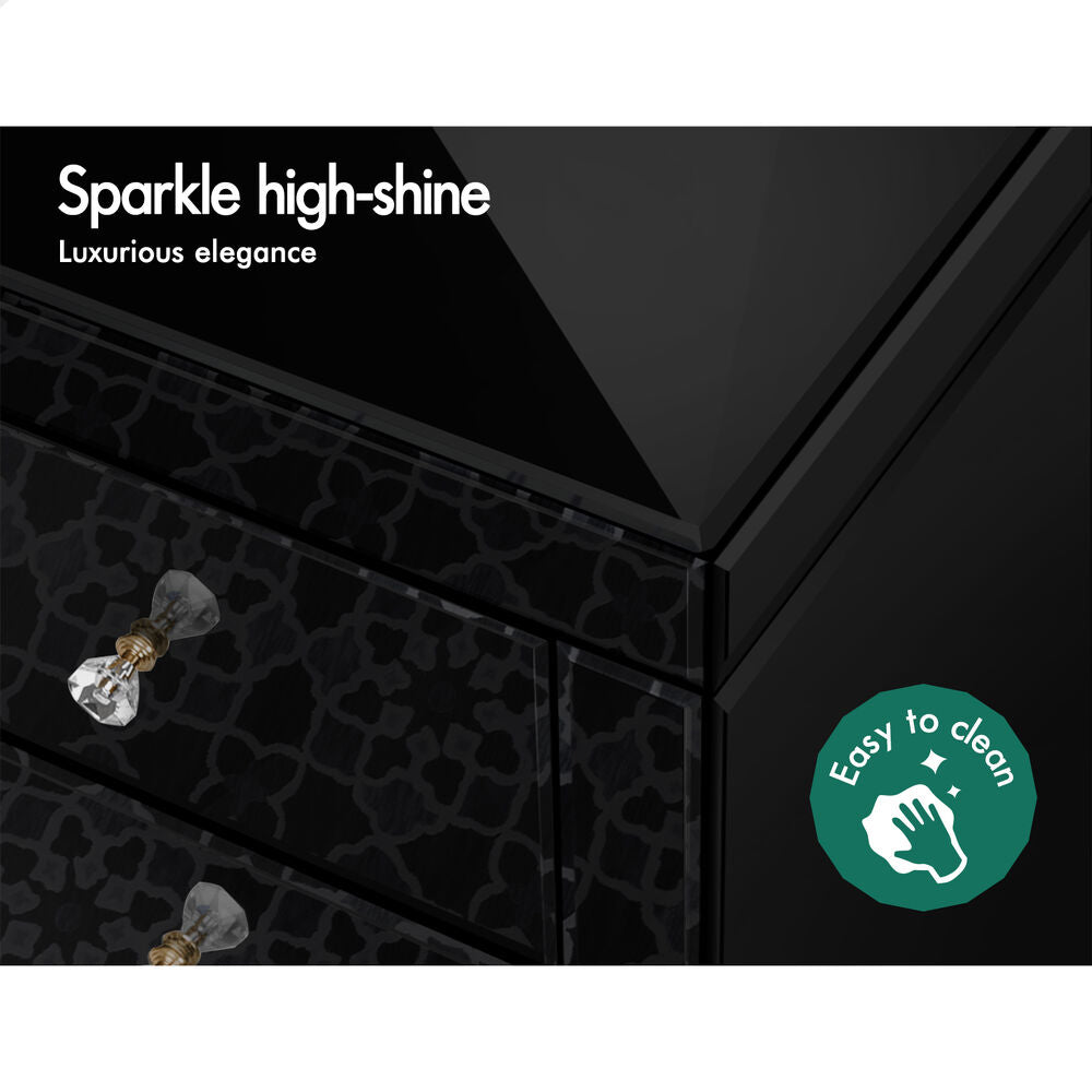 ALFORDSON Mirrored Bedside Table Nightstand Cabinet Black