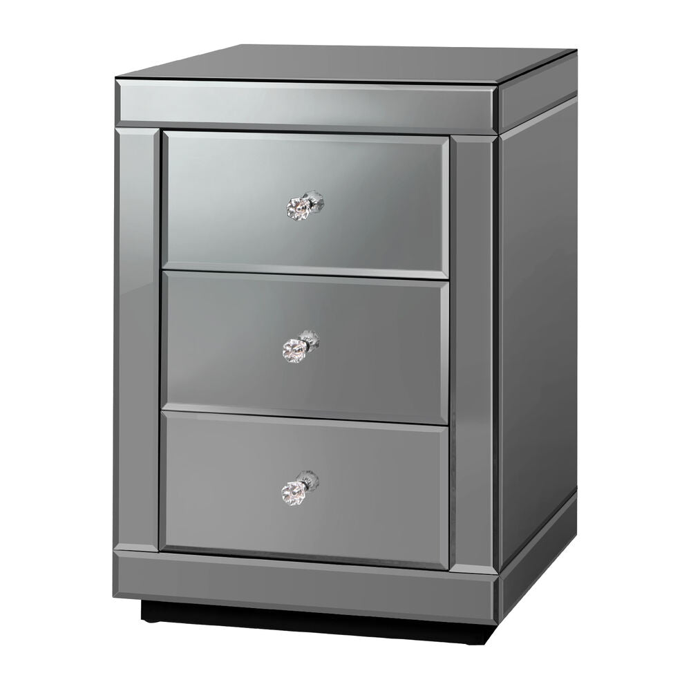 ALFORDSON Mirrored Bedside Table 3 Drawers Nightstand Grey