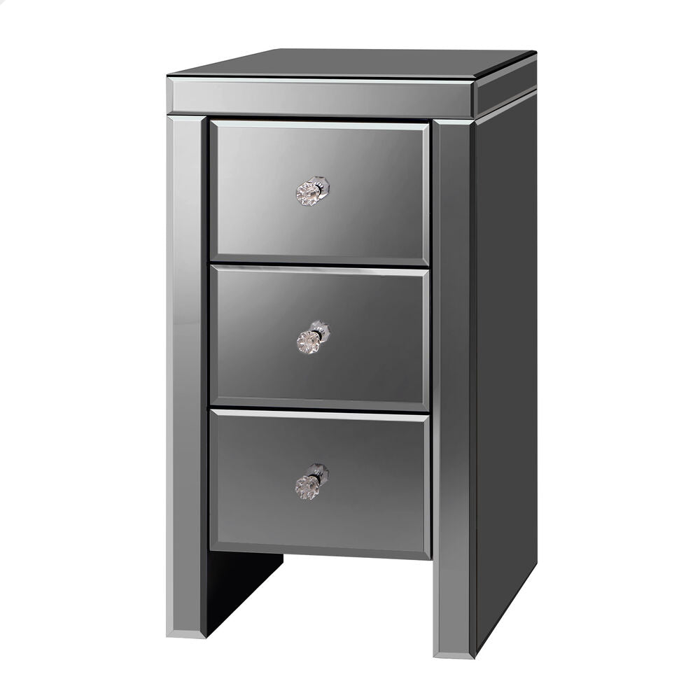 ALFORDSON Mirrored Bedside Table 3 Drawers Grey