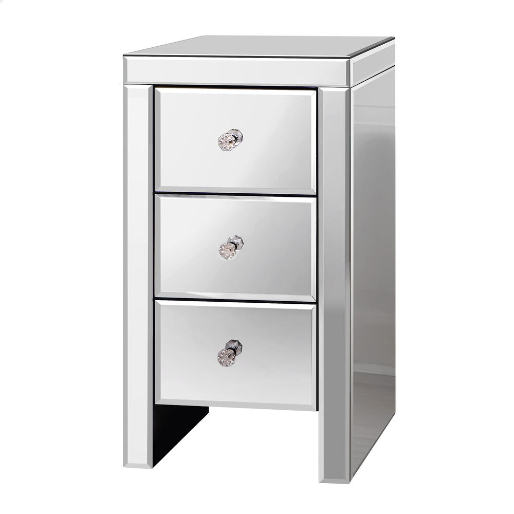 ALFORDSON Mirrored Bedside Table Cabinet Nightstand Silver