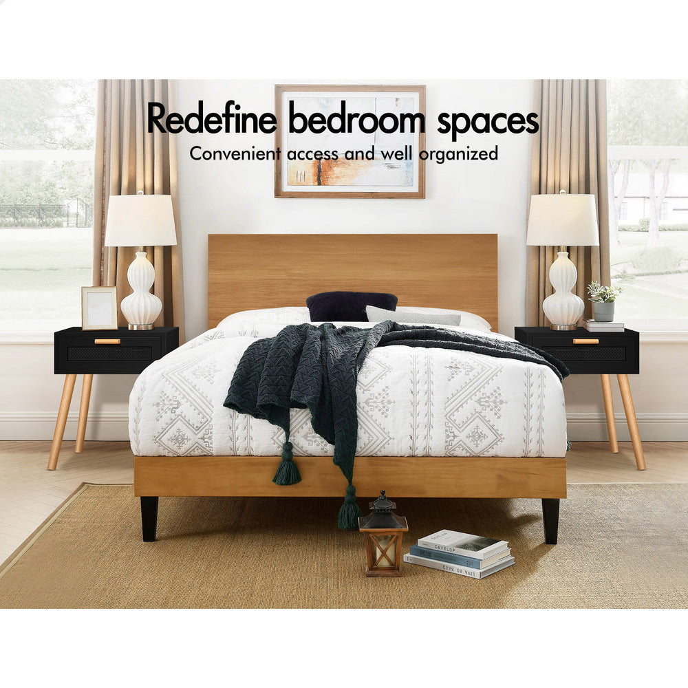 ALFORDSON Bedside Table Nightstand Side Storage Rattan Black