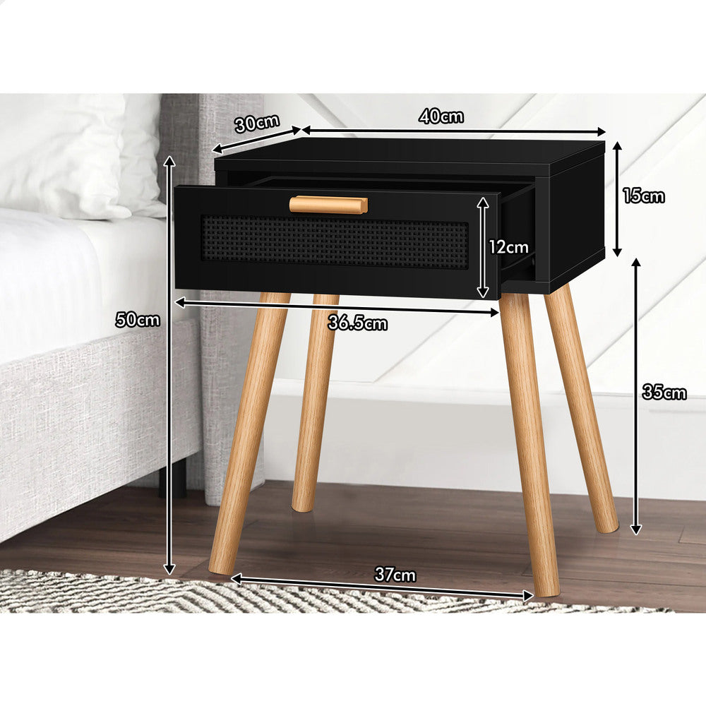 ALFORDSON Bedside Table Nightstand Side Storage Rattan Black