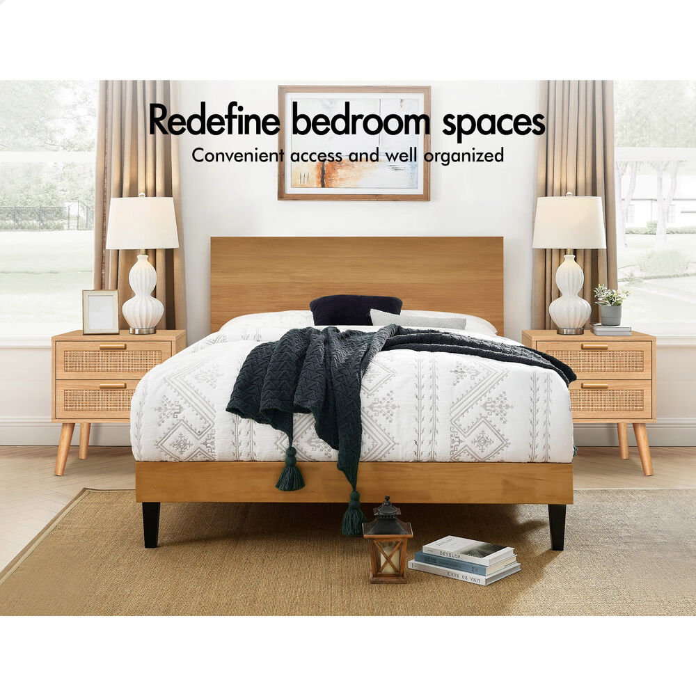 ALFORDSON Bedside Table Nightstand Side Storage Rattan Oak