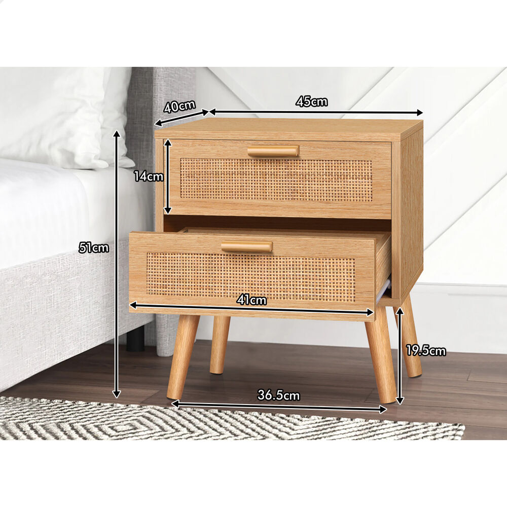 ALFORDSON Bedside Table Nightstand Side Storage Rattan Oak