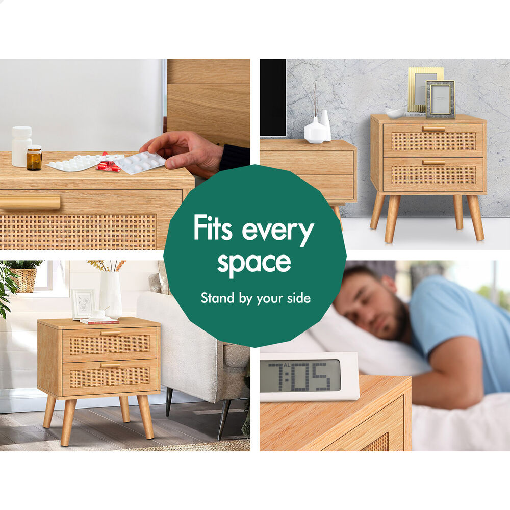 ALFORDSON Bedside Table Nightstand Side Storage Rattan Oak