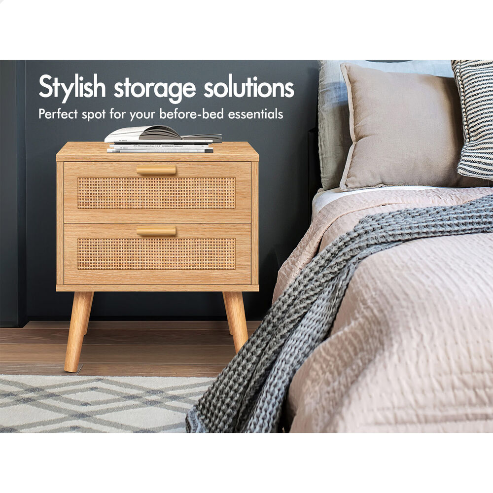 ALFORDSON Bedside Table Nightstand Side Storage Rattan Oak