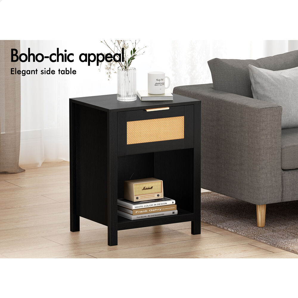 ALFORDSON 2x Bedside Table Nightstand Side End 1 Drawer Storage Shelf Black