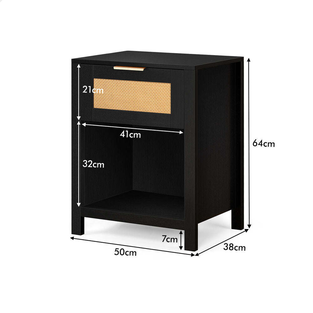 ALFORDSON 2x Bedside Table Nightstand Side End 1 Drawer Storage Shelf Black