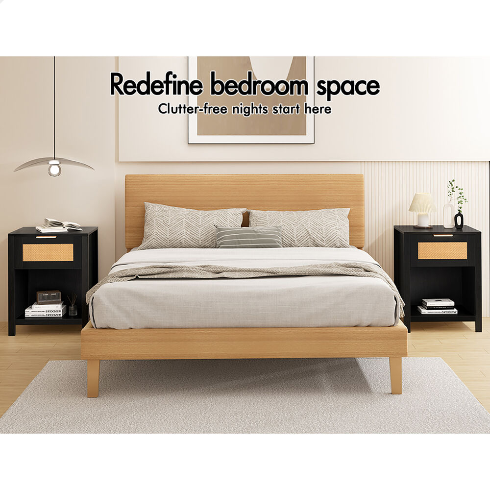 ALFORDSON 2x Bedside Table Nightstand Side End 1 Drawer Storage Shelf Black