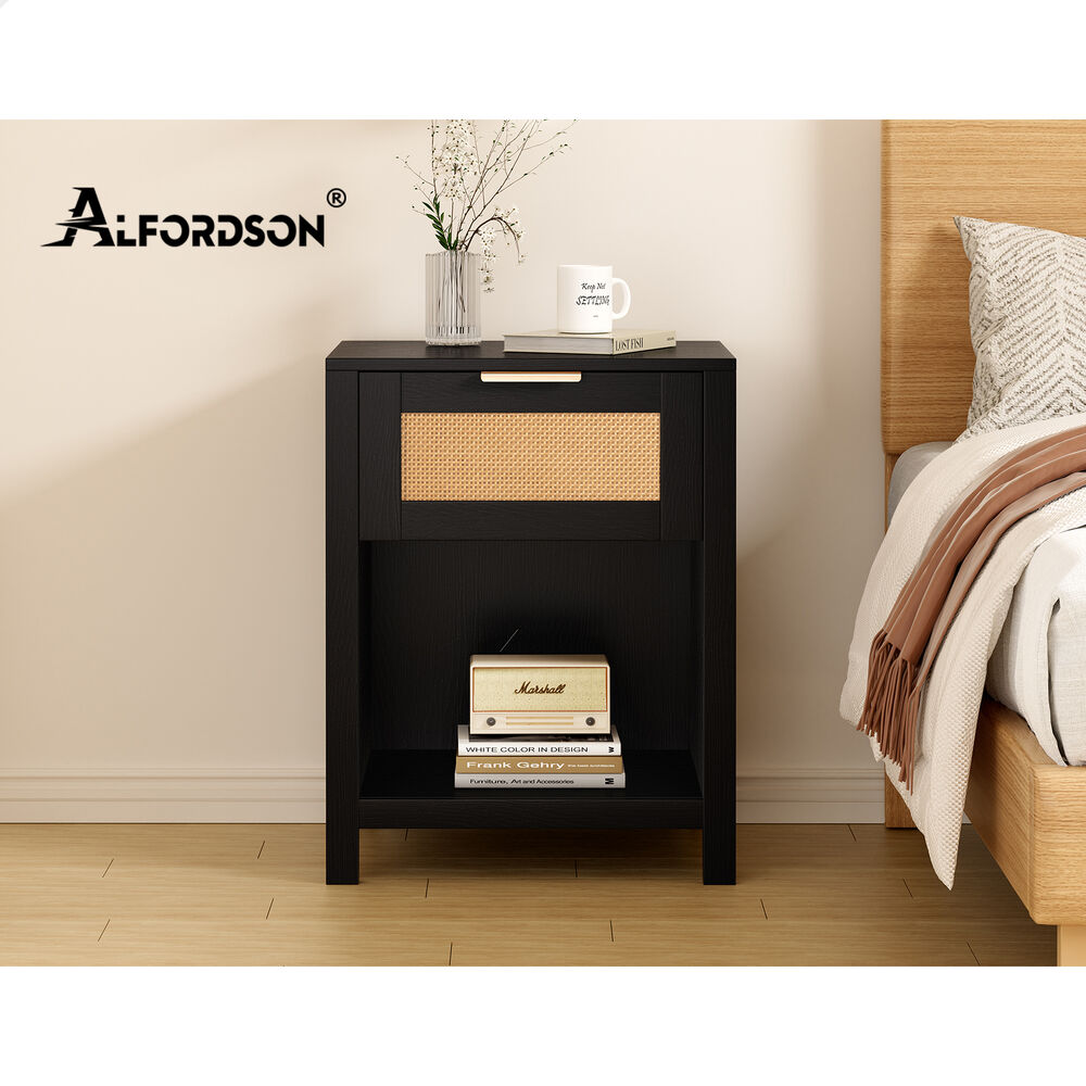 ALFORDSON 2x Bedside Table Nightstand Side End 1 Drawer Storage Shelf Black