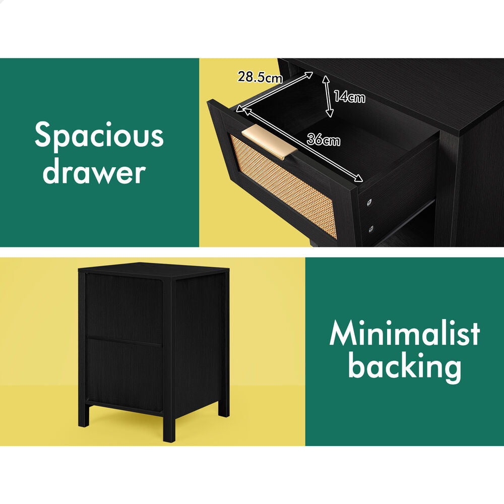 ALFORDSON 2x Bedside Table Nightstand Side End 1 Drawer Storage Shelf Black