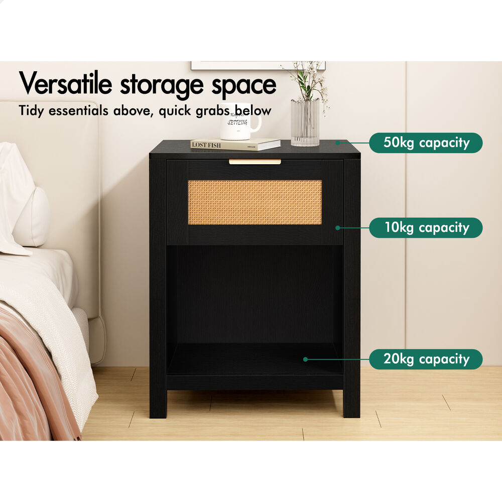 ALFORDSON 2x Bedside Table Nightstand Side End 1 Drawer Storage Shelf Black