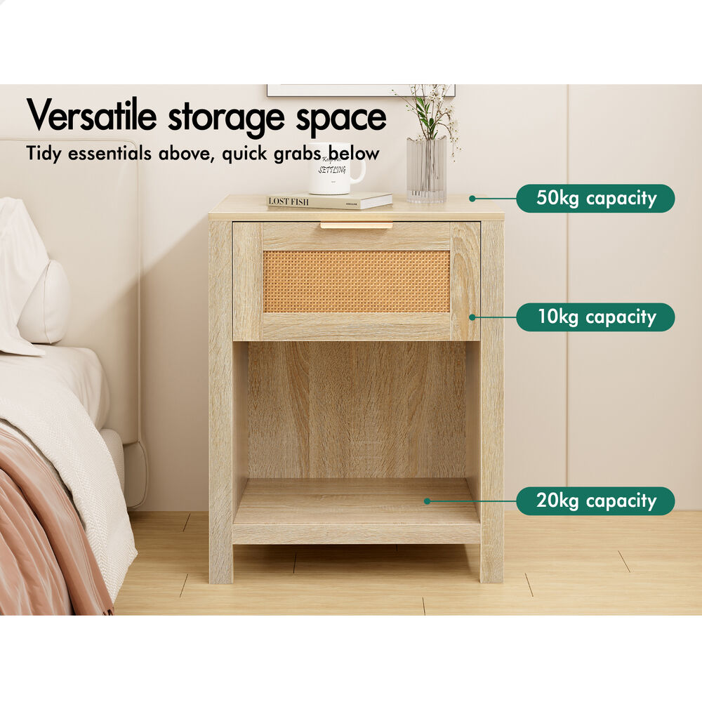 ALFORDSON 2x Bedside Table Nightstand Side End 1 Drawer Storage Shelf Wood
