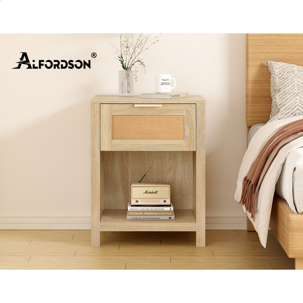 ALFORDSON 2x Bedside Table Nightstand Side End 1 Drawer Storage Shelf Wood