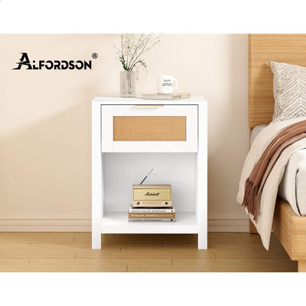 ALFORDSON 2x Bedside Table Nightstand Side End 1 Drawer Storage Shelf White