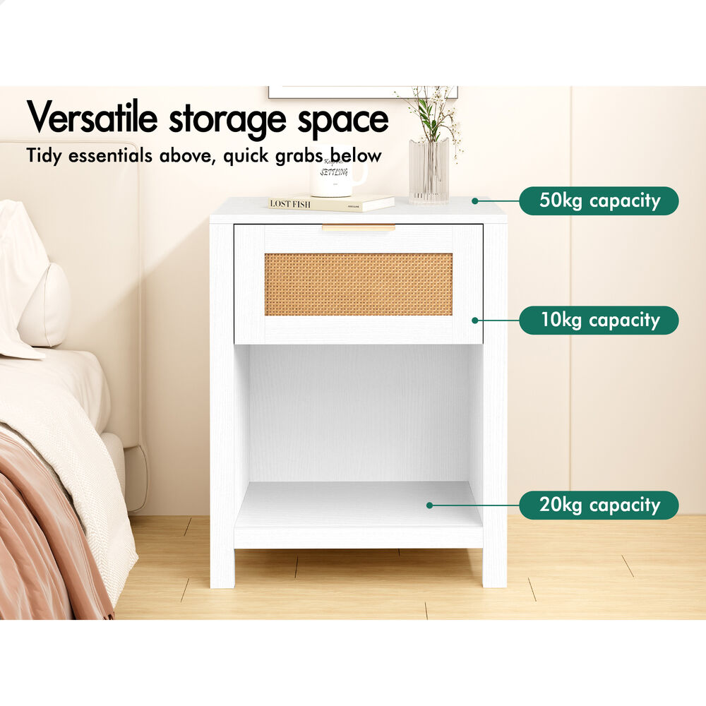 ALFORDSON 2x Bedside Table Nightstand Side End 1 Drawer Storage Shelf White