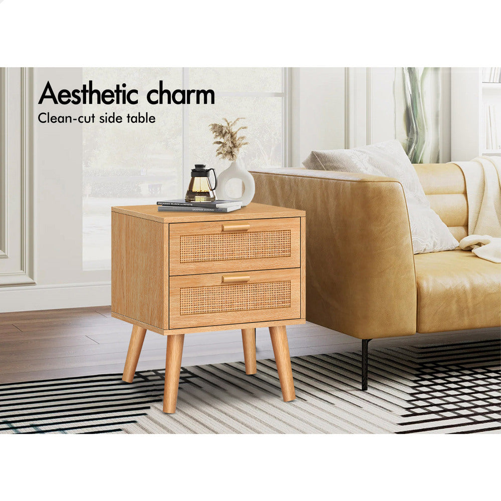 ALFORDSON Bedside Table Nightstand Side Cabinet Rattan Wood