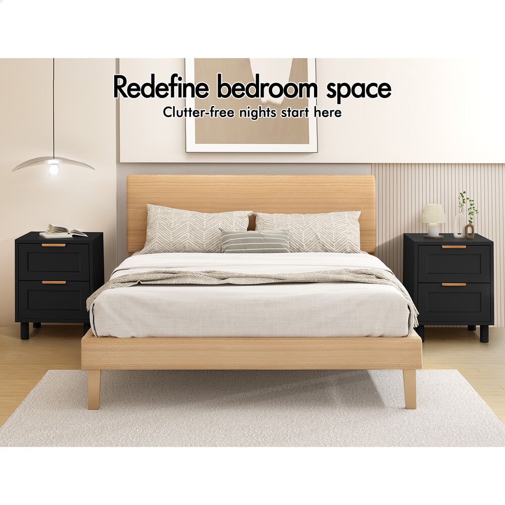 ALFORDSON 2x Bedside Table Side Storage Nightstand 2 Drawers Cabinet Black