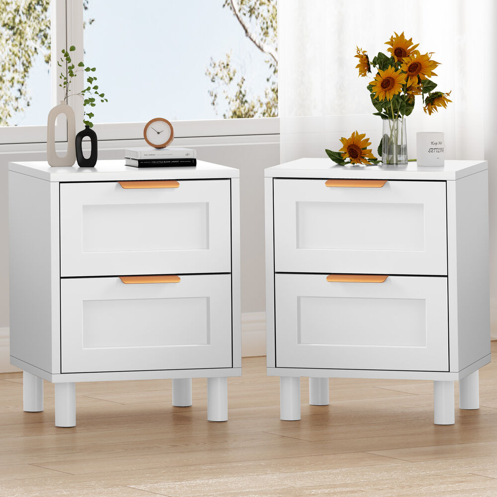 ALFORDSON 2x Bedside Table Side Storage Nightstand 2 Drawers Cabinet White