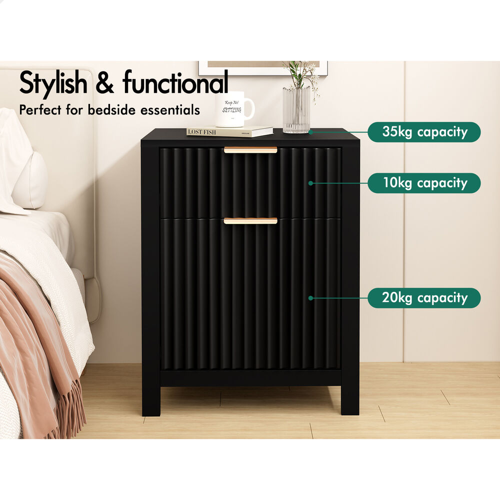 ALFORDSON 2x Bedside Table Nightstand Side Storage 2 Drawers Cabinet Black