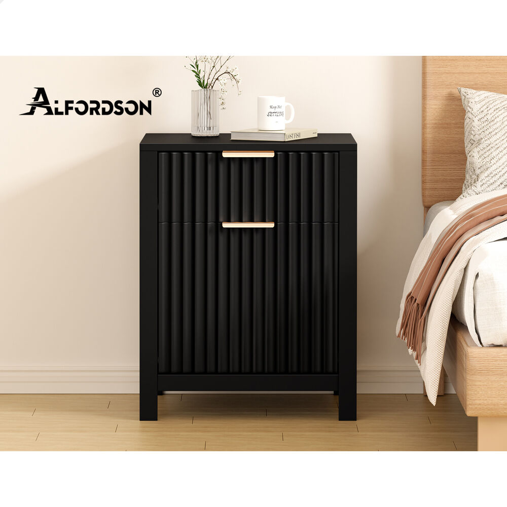 ALFORDSON 2x Bedside Table Nightstand Side Storage 2 Drawers Cabinet Black