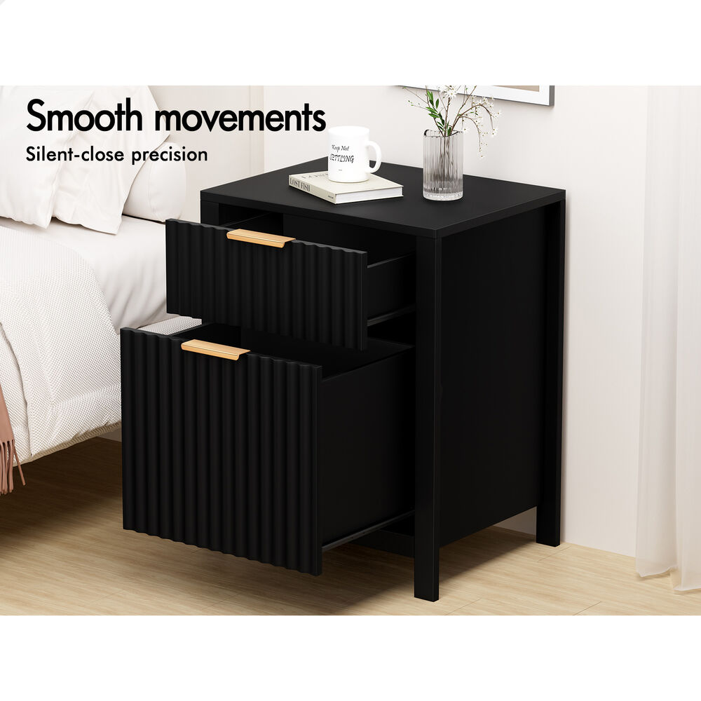 ALFORDSON 2x Bedside Table Nightstand Side Storage 2 Drawers Cabinet Black