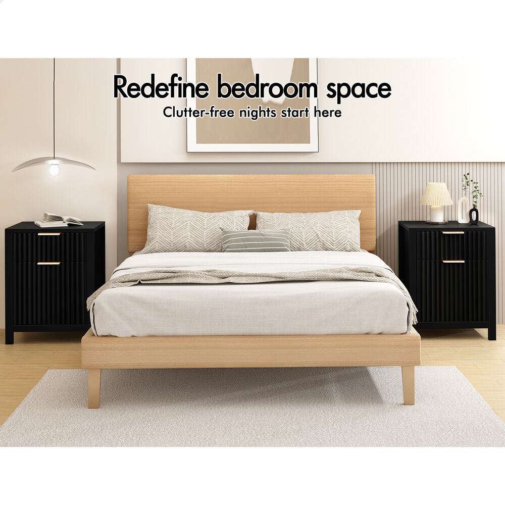 ALFORDSON 2x Bedside Table Nightstand Side Storage 2 Drawers Cabinet Black