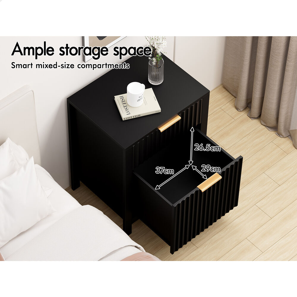 ALFORDSON 2x Bedside Table Nightstand Side Storage 2 Drawers Cabinet Black