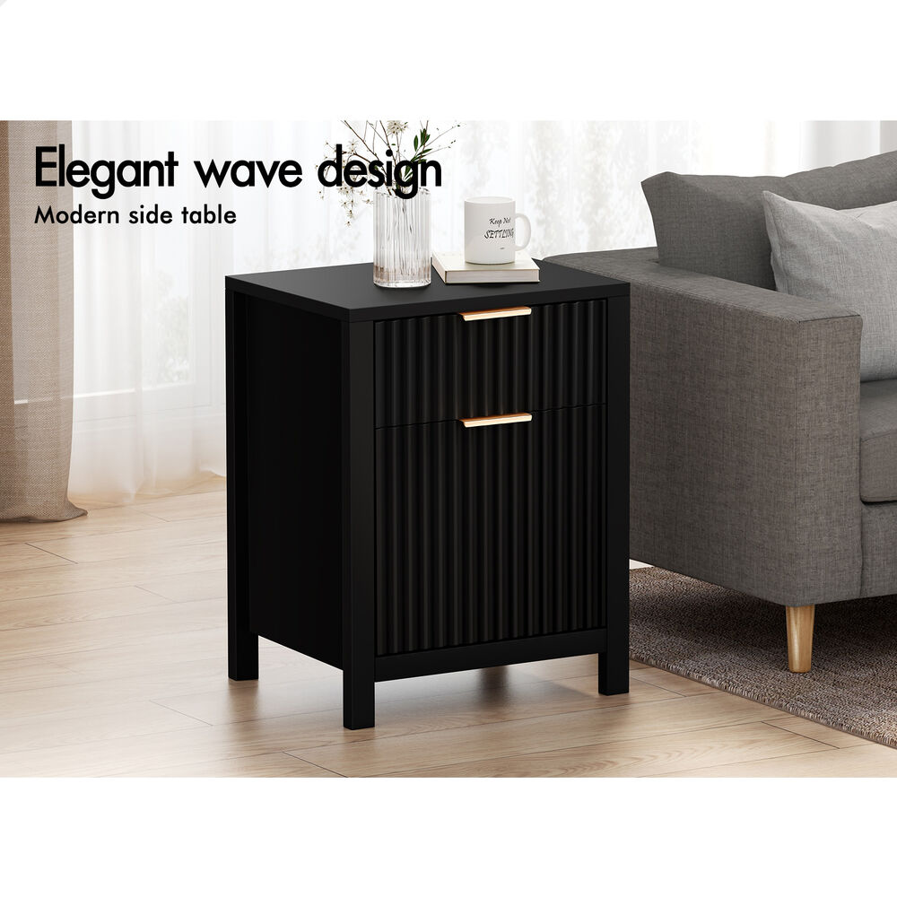 ALFORDSON 2x Bedside Table Nightstand Side Storage 2 Drawers Cabinet Black