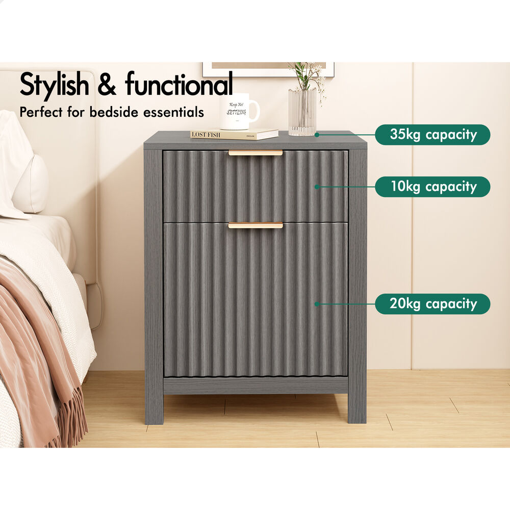 ALFORDSON Bedside Table Nightstand Side Storage 2 Drawers Cabinet Grey