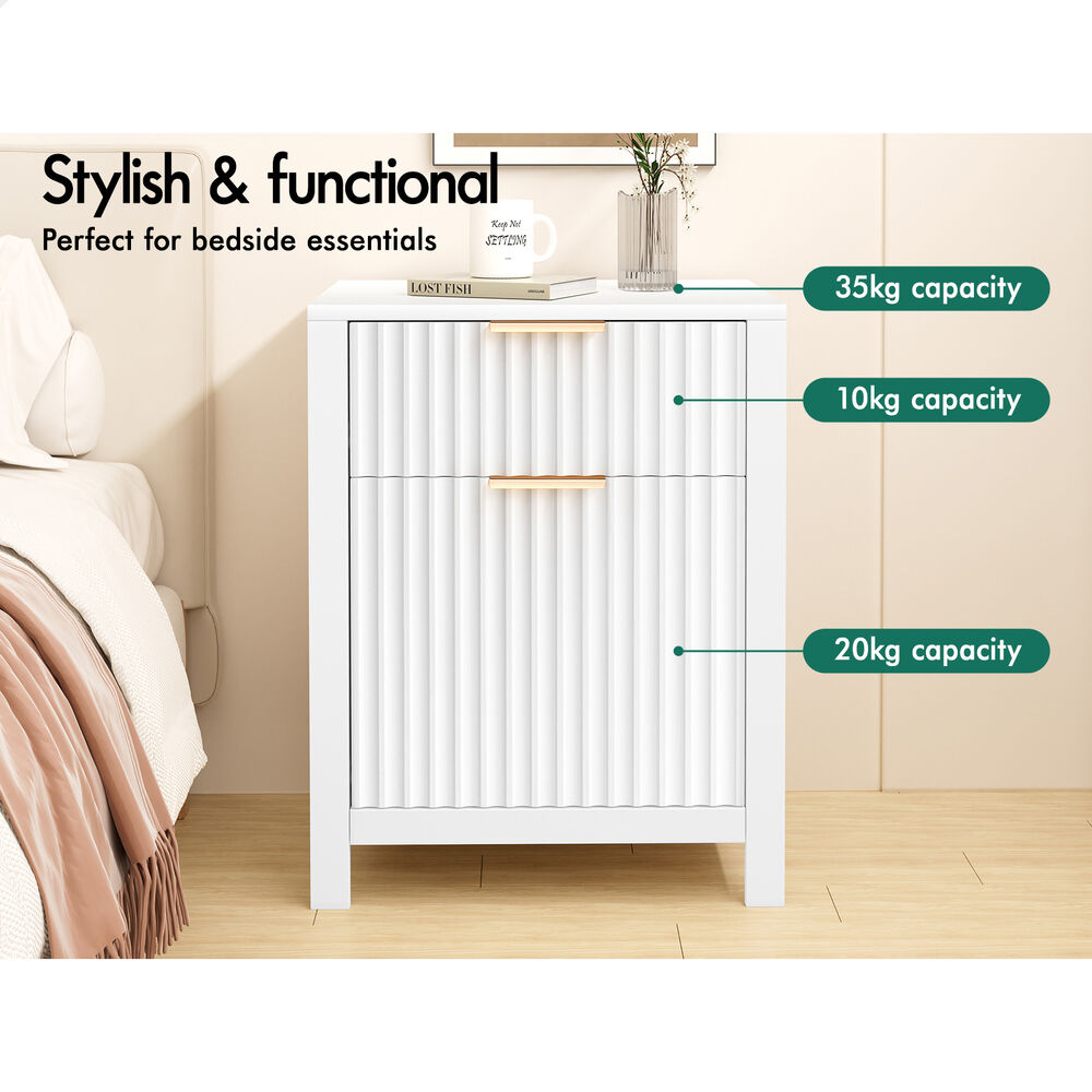 ALFORDSON 2x Bedside Table Nightstand Side Storage 2 Drawers Cabinet White