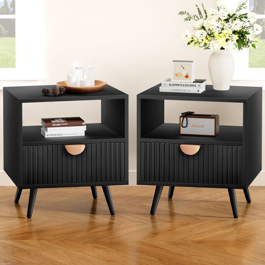 ALFORDSON 2x Bedside Table 1 Drawer Side Storage Shelf Nightstand Black