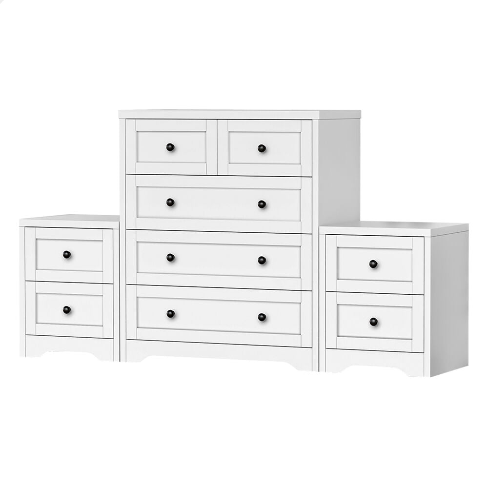 ALFORDSON 5 Chest of Drawers 2x Bedside Table Hamptons Bedroom Storage White