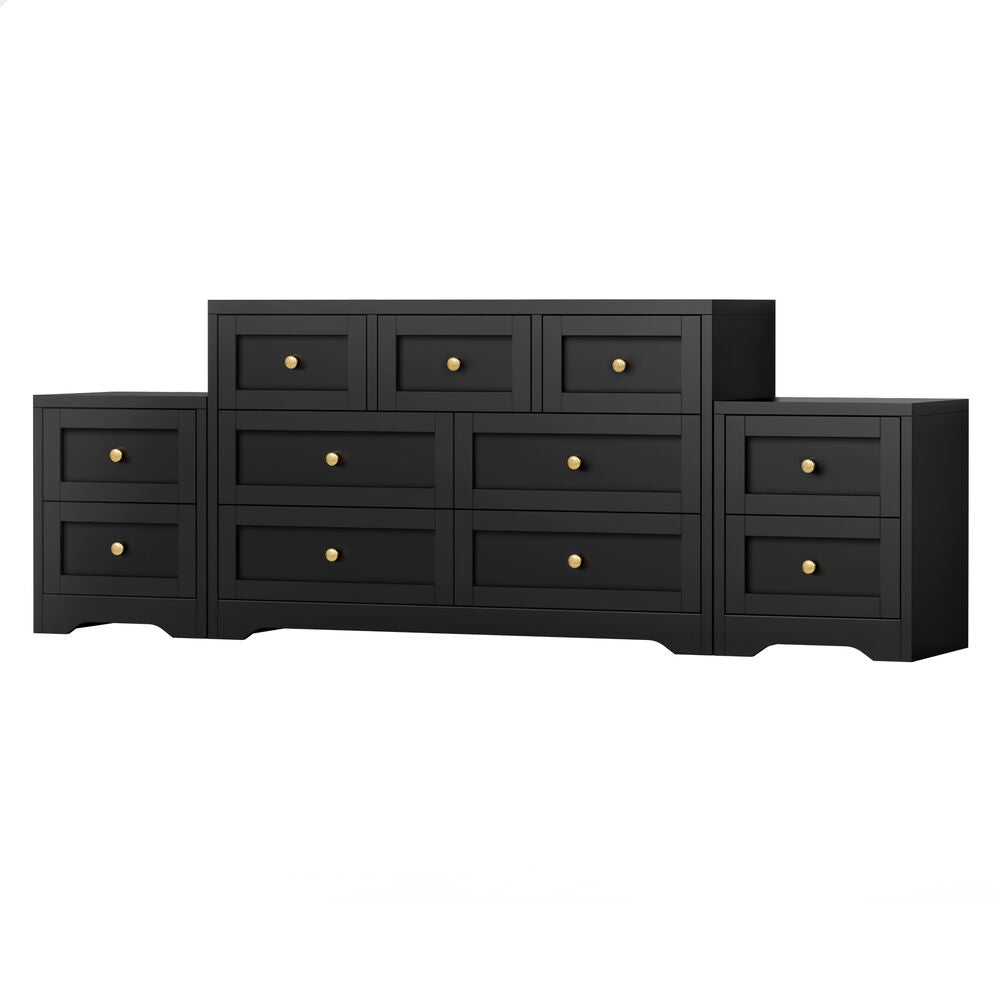 ALFORDSON 7 Chest of Drawers 2x Bedside Table Hamptons Bedroom Storage Black
