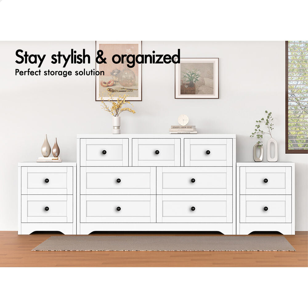 ALFORDSON 7 Chest of Drawers 2x Bedside Table Hamptons Bedroom Storage White