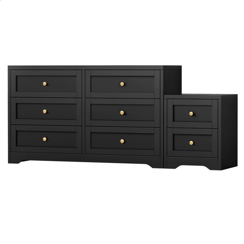 ALFORDSON 6 Chest of Drawers Bedside Table Hamptons Bedroom Storage Black