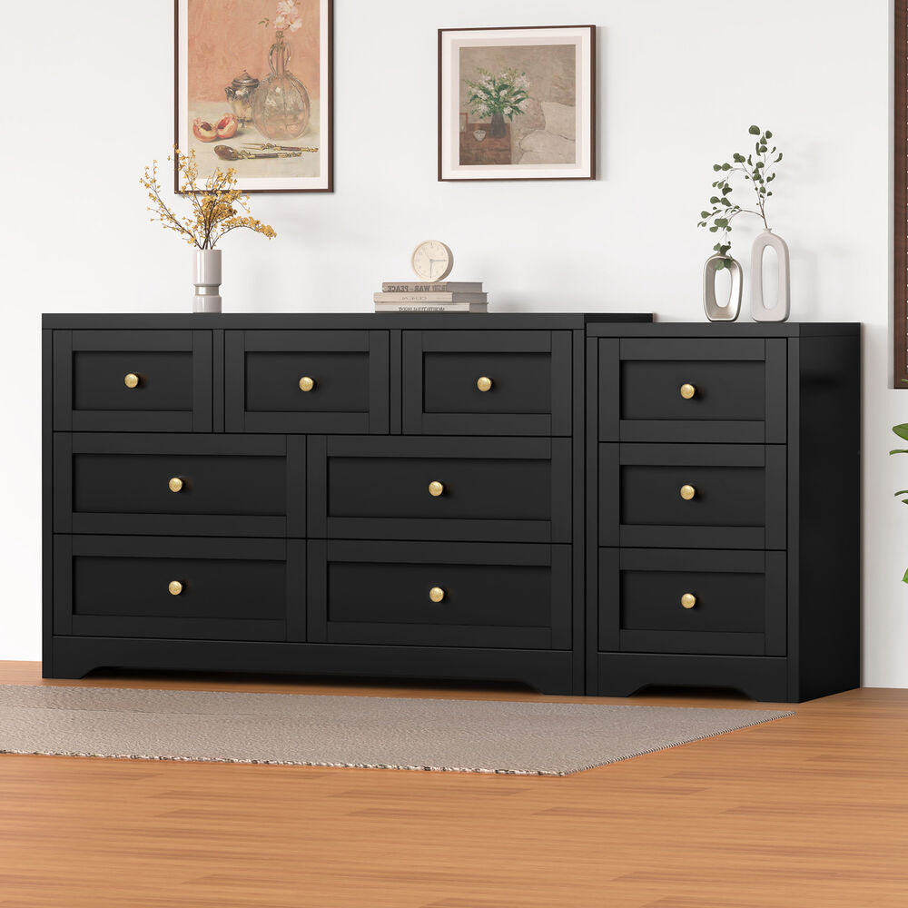ALFORDSON 7 Chest of Drawers Bedside Table Hamptons Bedroom Storage Black