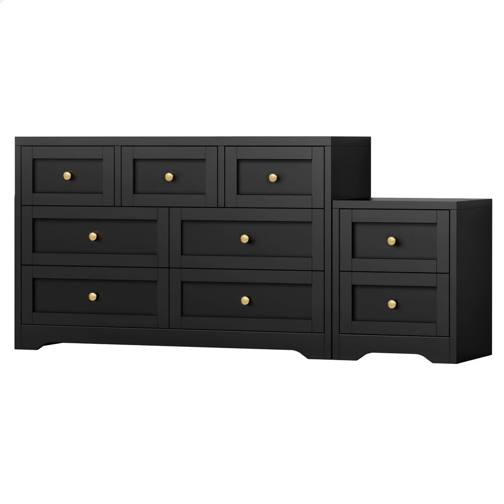 ALFORDSON 7 Chest of Drawers Bedside Table Hamptons Bedroom Storage Black