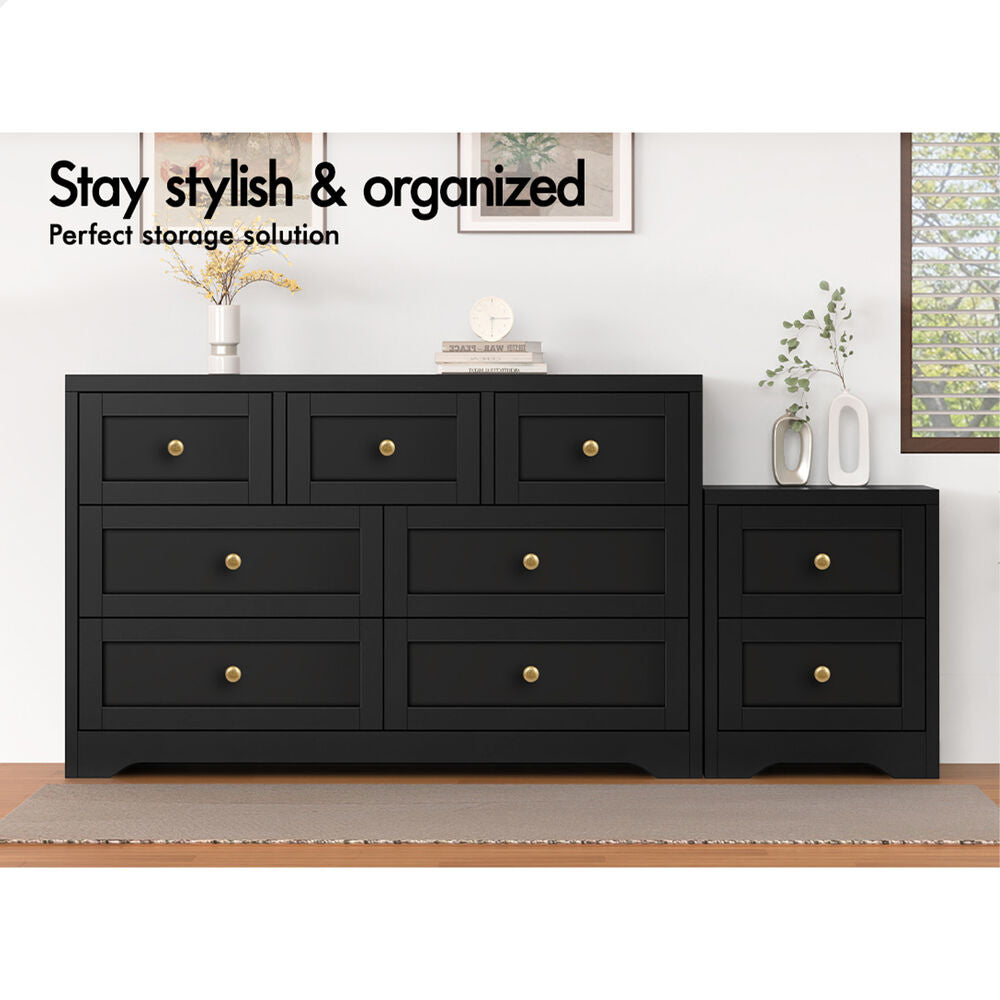 ALFORDSON 7 Chest of Drawers Bedside Table Hamptons Bedroom Storage Black