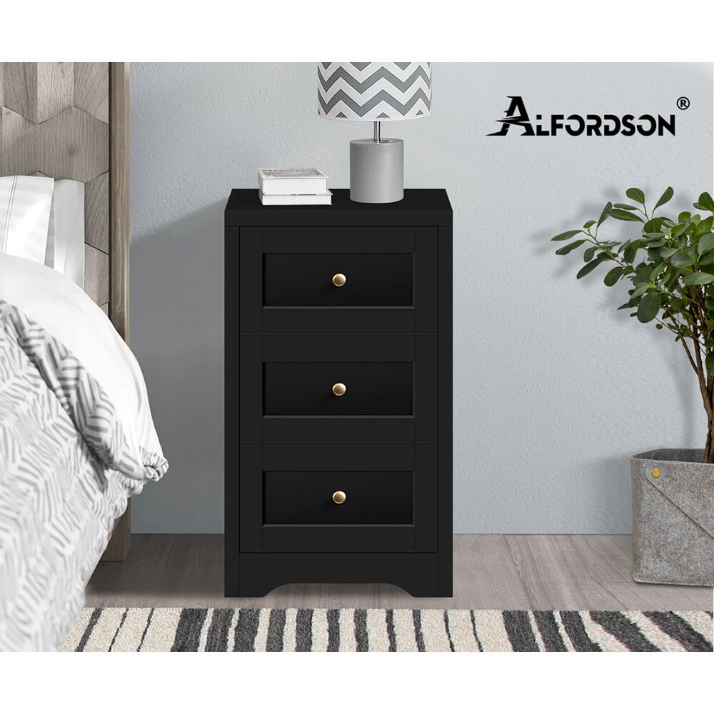 ALFORDSON 5 Chest of Drawers 2x Bedside Table Bedroom Storage Hamptons Black