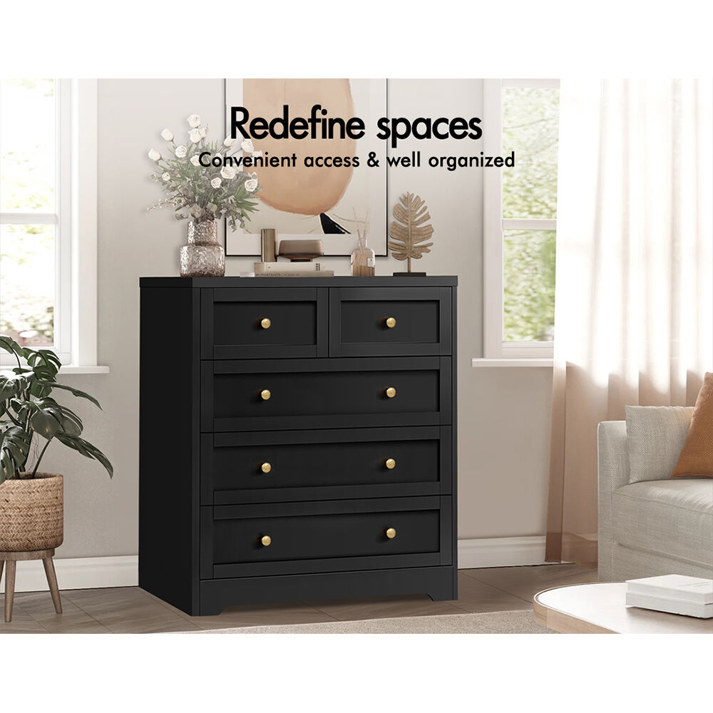 ALFORDSON 5 Chest of Drawers 2x Bedside Table Bedroom Storage Hamptons Black