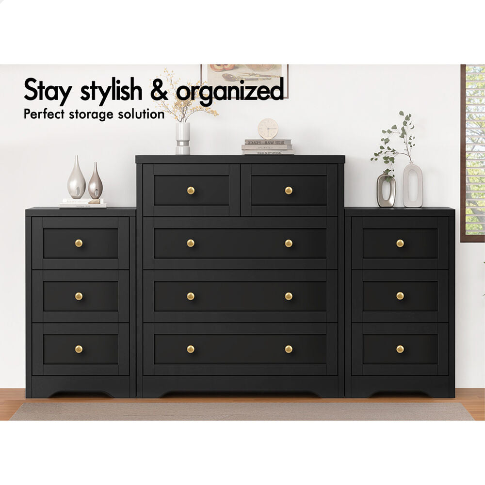 ALFORDSON 5 Chest of Drawers 2x Bedside Table Bedroom Storage Hamptons Black