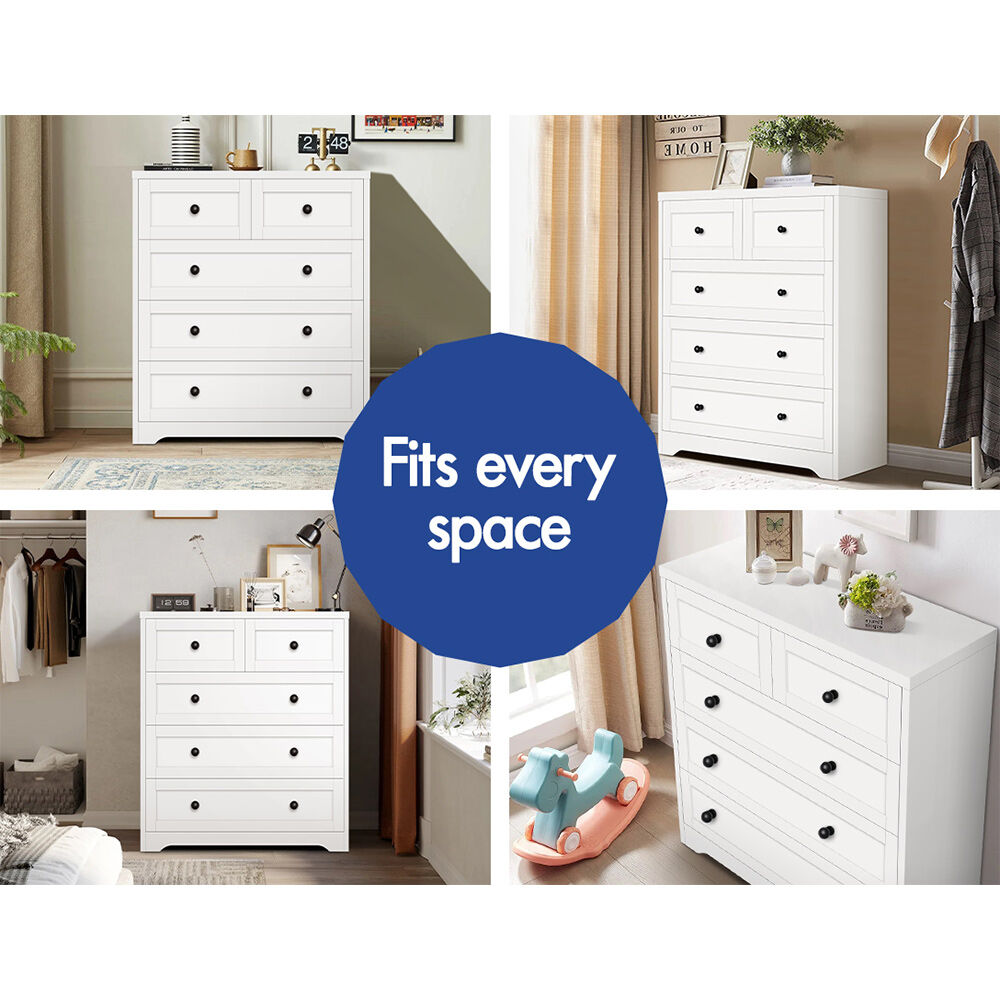 ALFORDSON 5 Chest of Drawers 2x Bedside Table Bedroom Storage Hamptons White