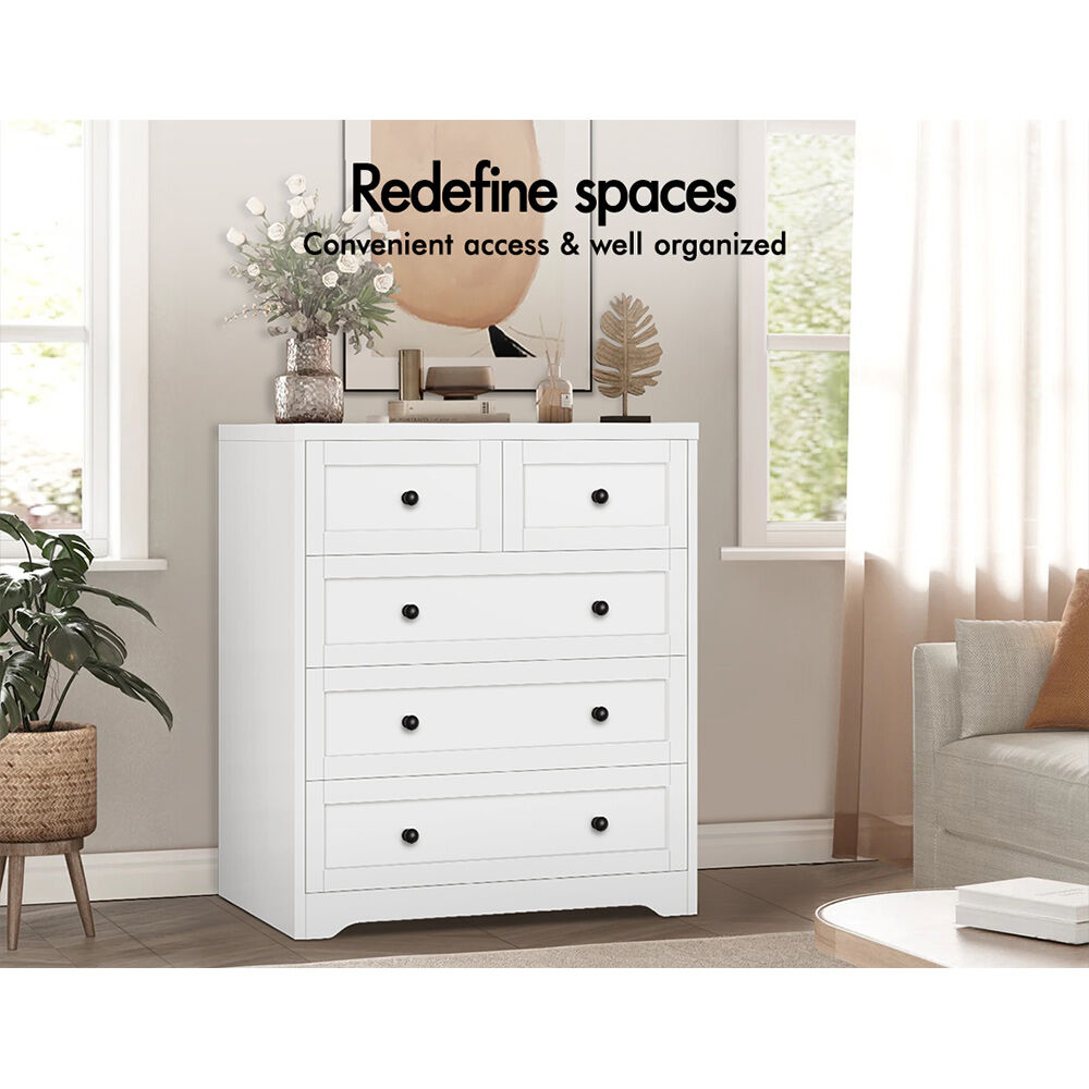 ALFORDSON 5 Chest of Drawers 2x Bedside Table Bedroom Storage Hamptons White