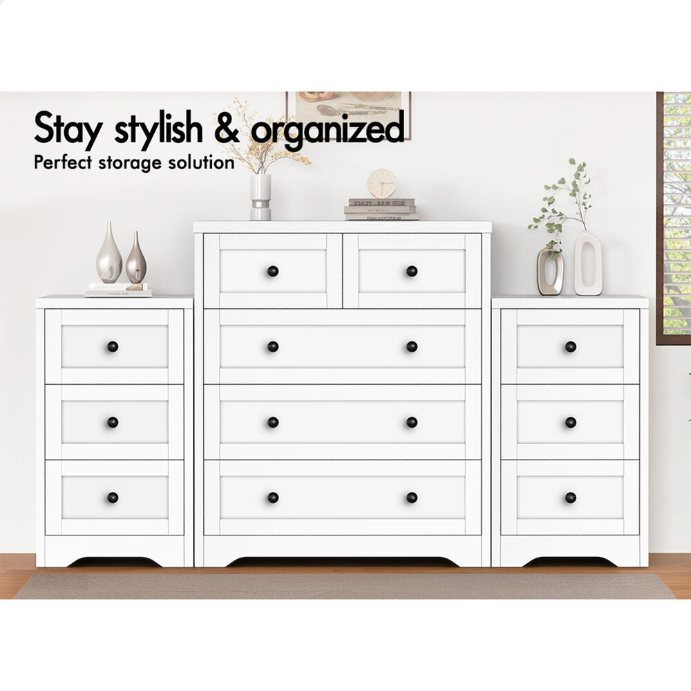 ALFORDSON 5 Chest of Drawers 2x Bedside Table Bedroom Storage Hamptons White