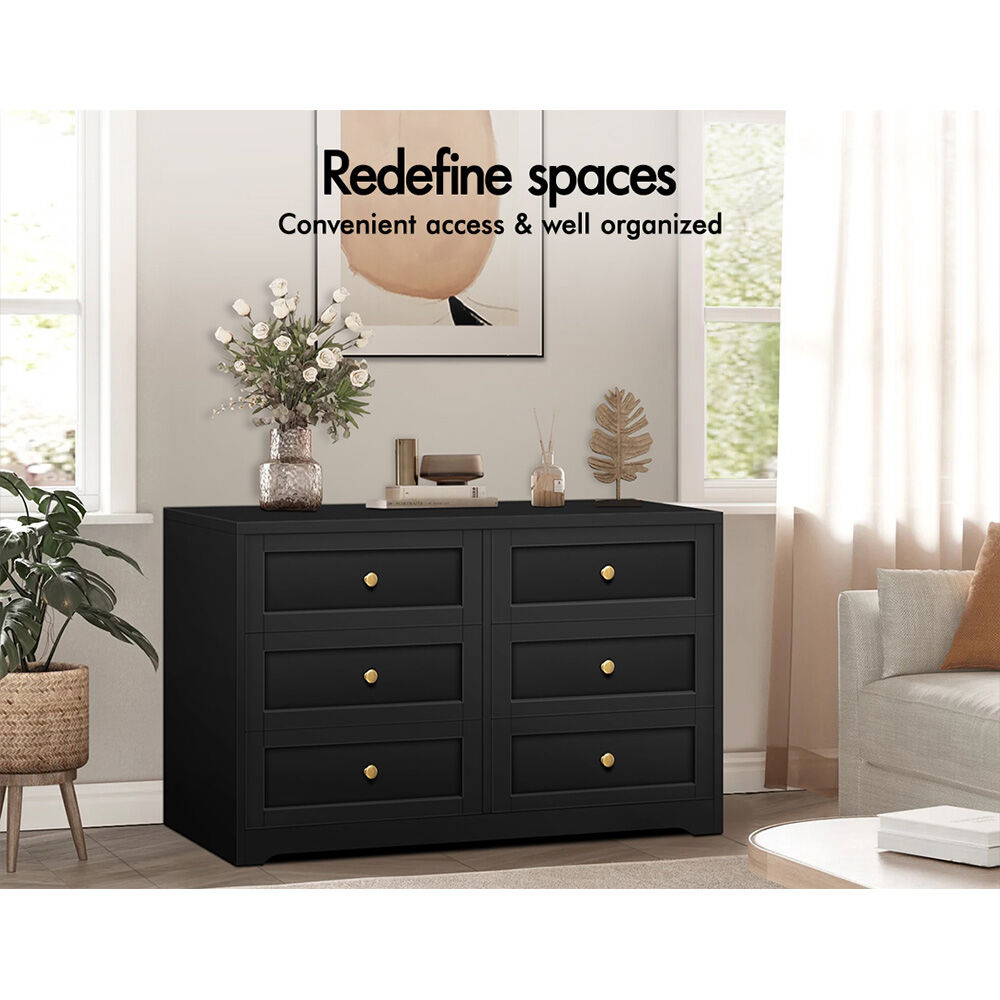 ALFORDSON 6 Chest of Drawers 2x Bedside Table Bedroom Storage Hamptons Black