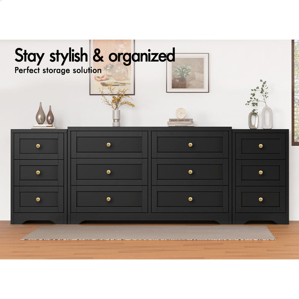 ALFORDSON 6 Chest of Drawers 2x Bedside Table Bedroom Storage Hamptons Black