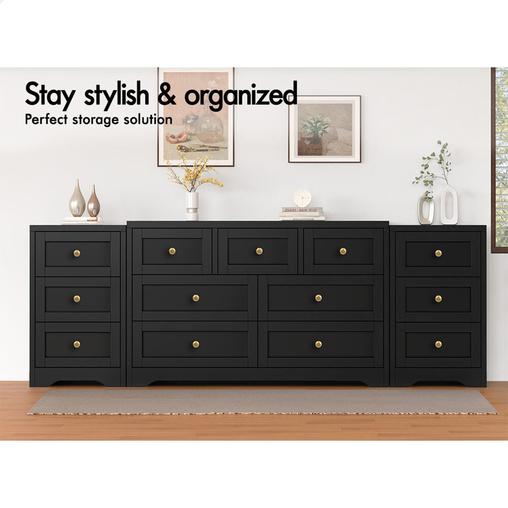 ALFORDSON 7 Chest of Drawers 2x Bedside Table Bedroom Storage Hamptons Black
